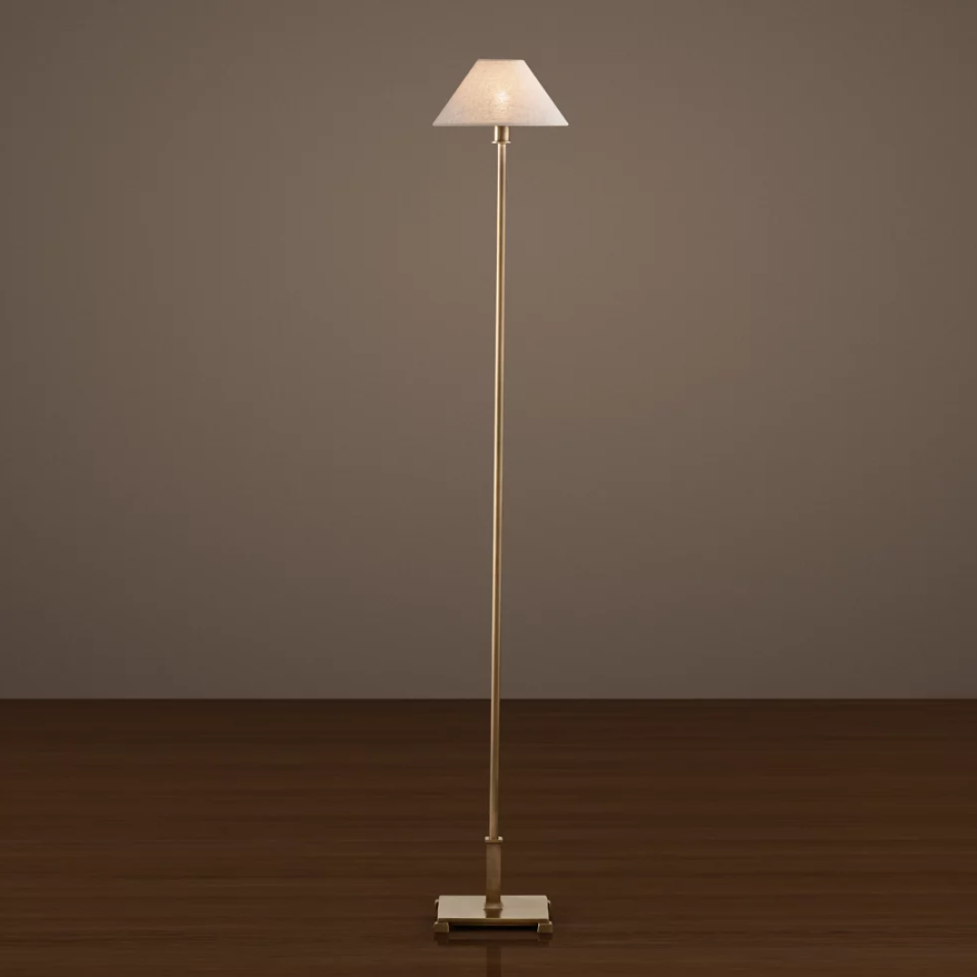 Ivory Linen Slope Shade Modern LED Tripod Floor Lamp Adjustable Height