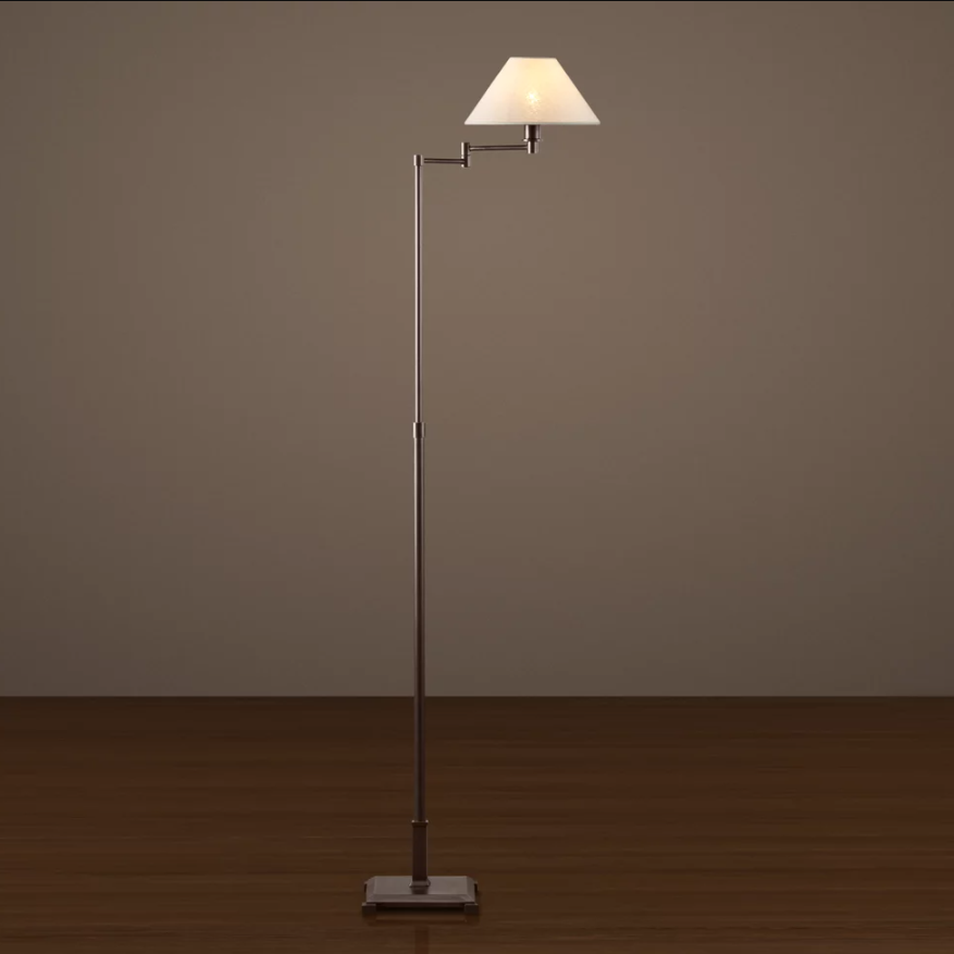 Ivory Linen Slope Shade Modern LED Tripod Floor Lamp Adjustable Height