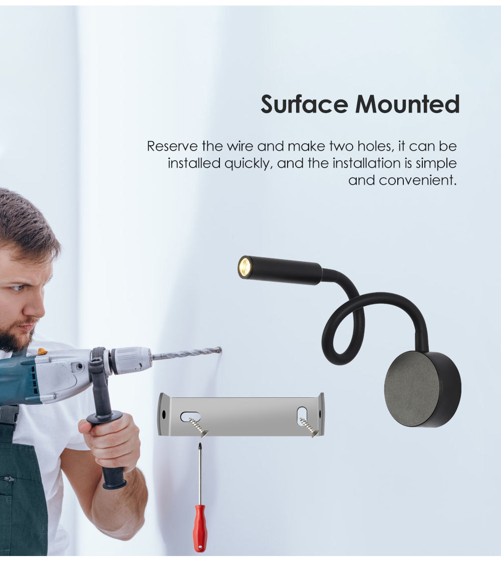 Meanyee 3W led wall mount sconces reading lamp flexible arm headboard lights