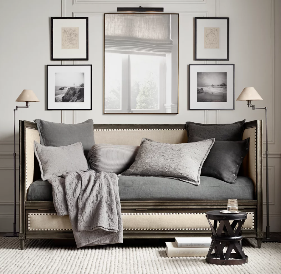 Ivory Linen Slope Shade Modern LED Tripod Floor Lamp Adjustable Height