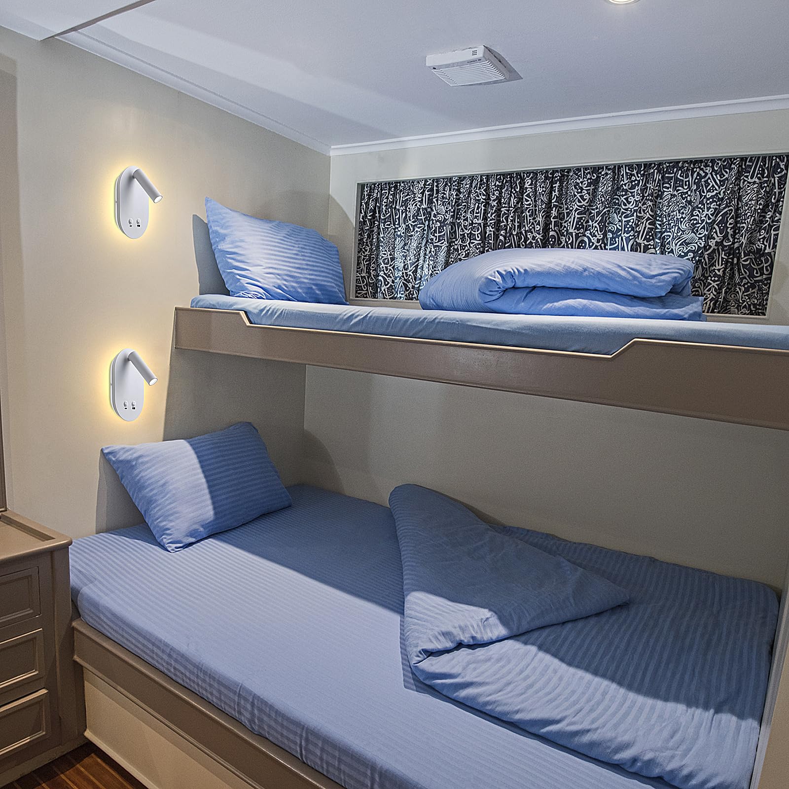 Meanyee Wall Lamp Plug in Hardwired 2 in 1 Wall Sconces, Wall Mounted Reading Light with USB Type C Ports, Adjustable Bedside Headboard Spotlight, Bedside Lamp with 9W+3W Night Light 3000K