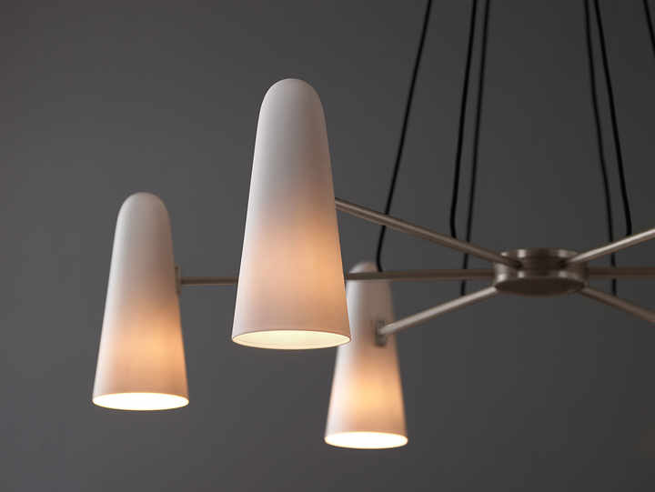 Montfalcon Modern Brass Chandelier Adjustable Height Warm White Light for Home Hotel Restaurant E12 Bulb Base Oval