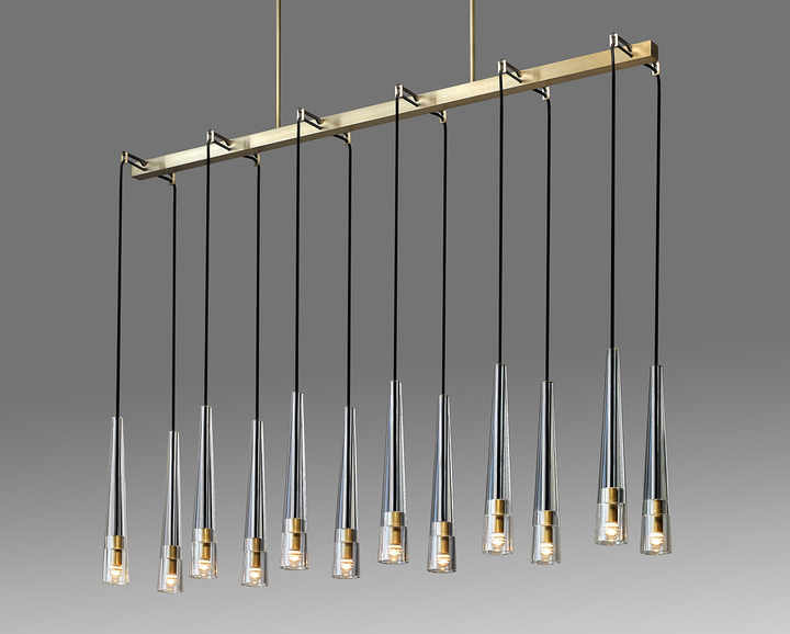 APOLLINAIRE Linear Brass Chandelier Long Hanging Ceiling Light for Restaurant Villa Hotel Mall Bar Supermarket Remote Switch