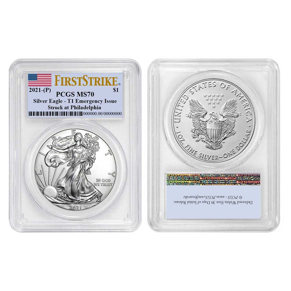 2025-2020 American Silver Eagle Coin 1-Oz BU PCGS MS70 First Strikes
