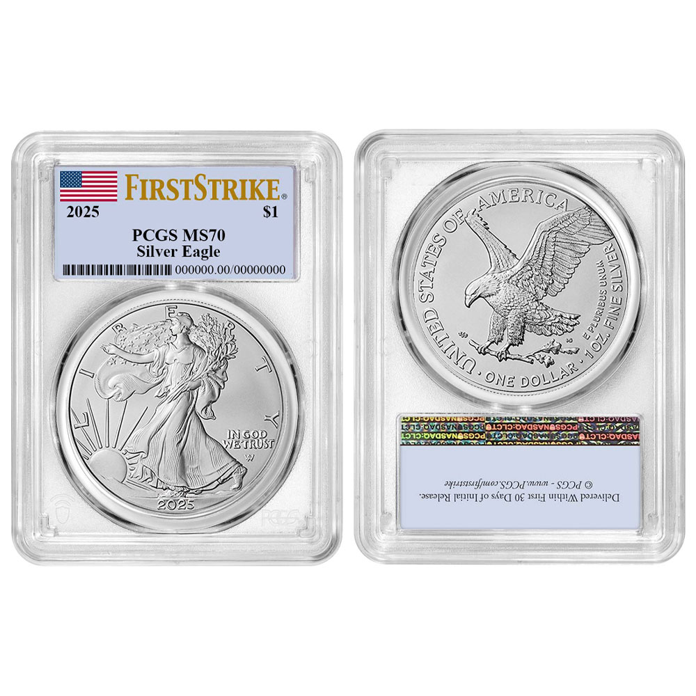 2025-2020 American Silver Eagle Coin 1-Oz BU PCGS MS70 First Strikes