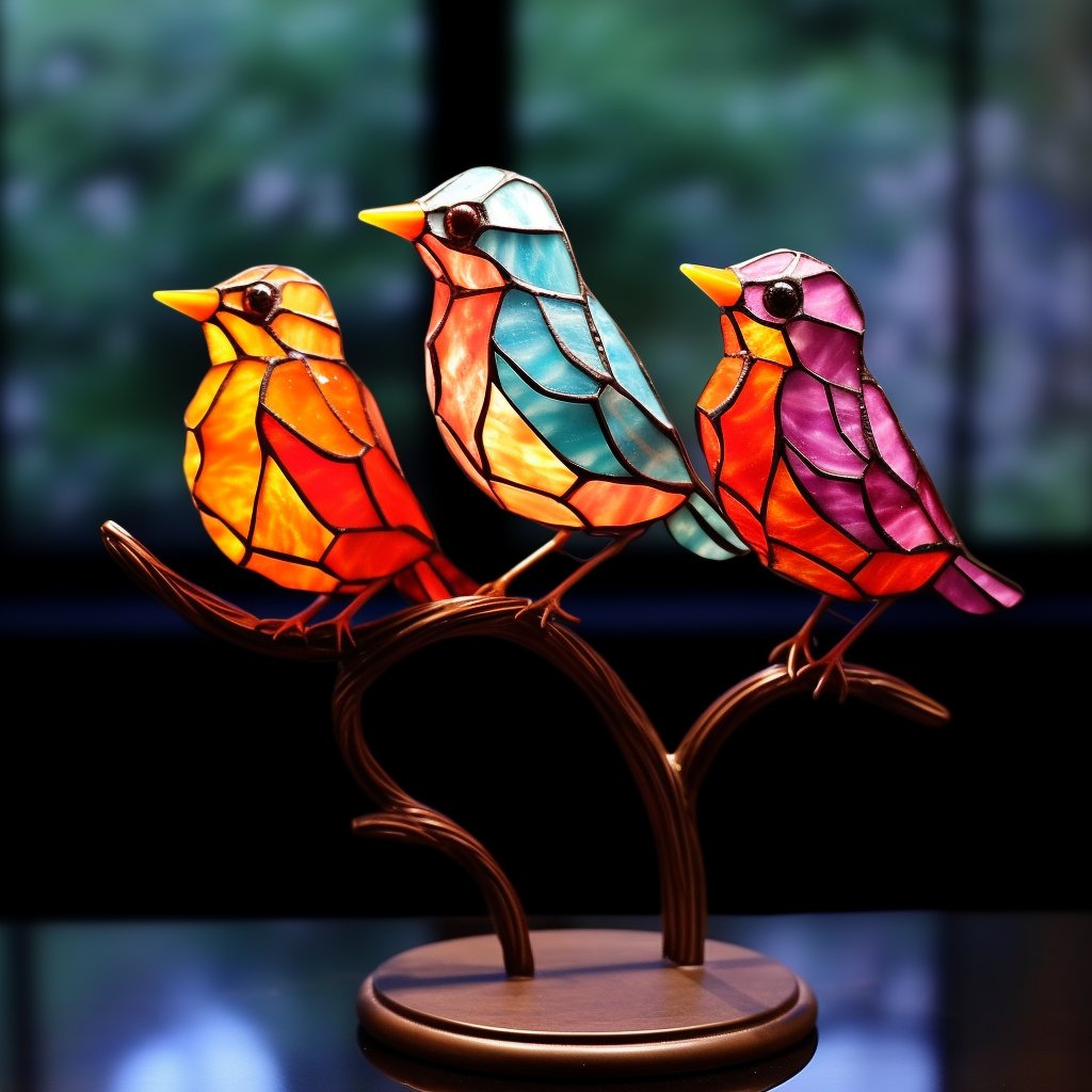 🔥LAST DAY 49% OFF🔥 Stained Birds on Branch Desktop Ornaments