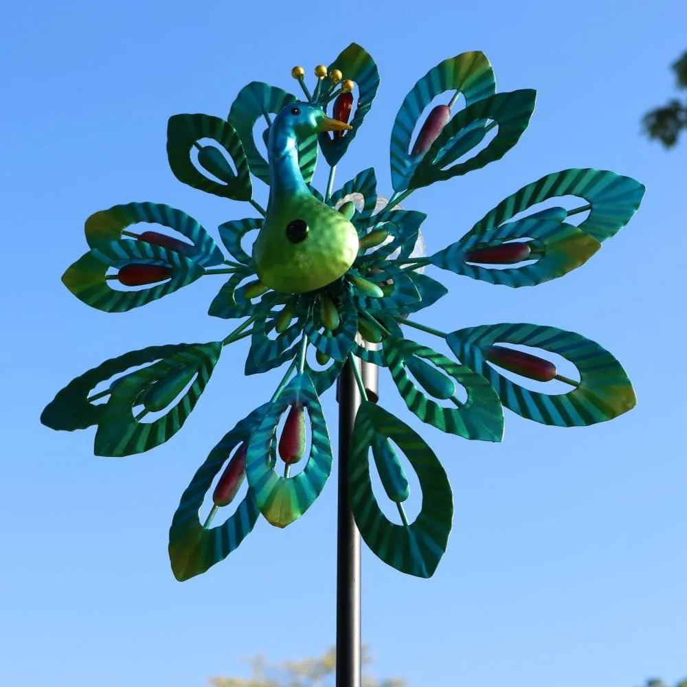 Solar Peacock Wind Spinner with Colorchanging LED lights