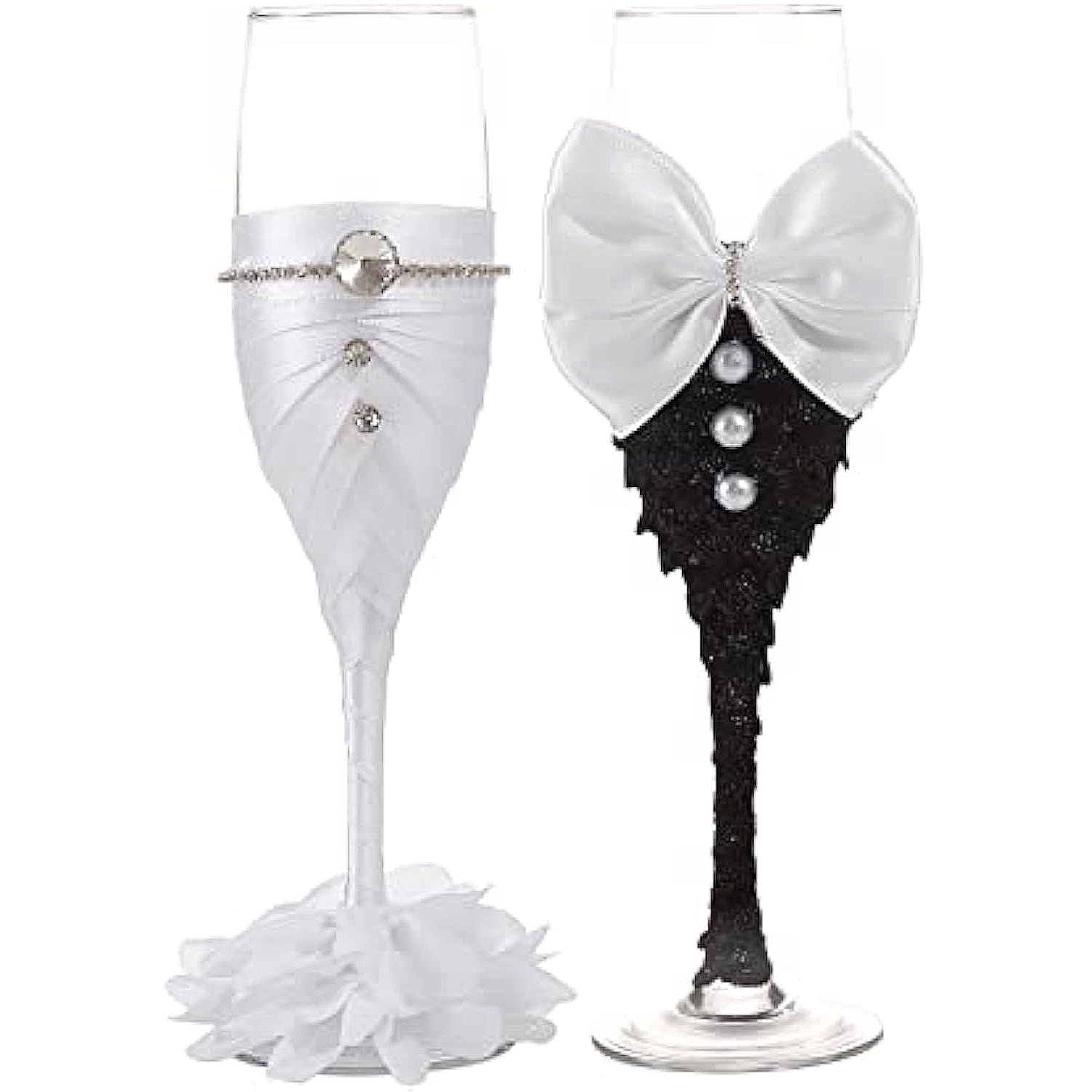 Sparkle and Bash Set of 2 Wedding Champagne Glasses for Bride and Groom Toast, Wedding Decorations, Engagement, Bridal Shower Gifts