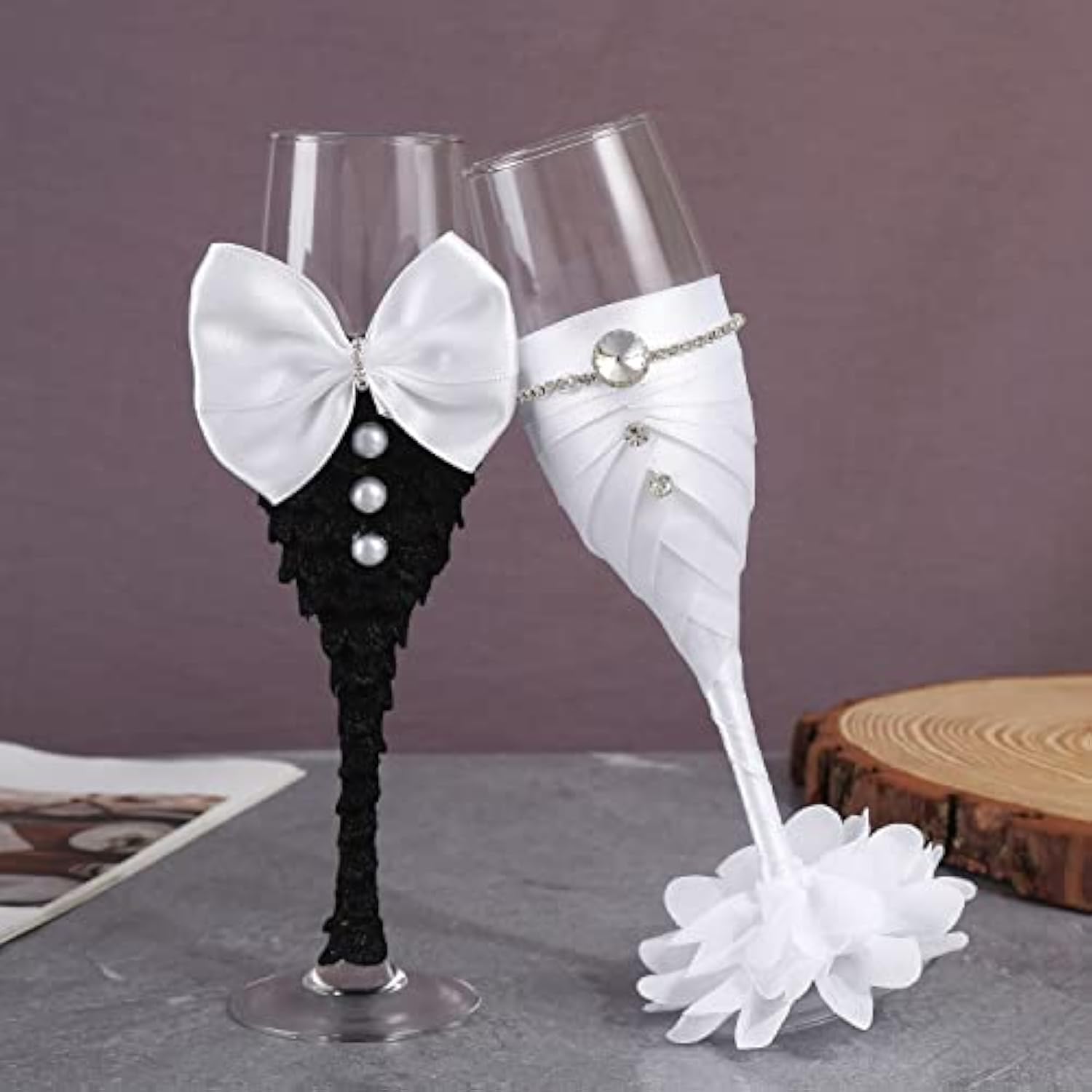 Sparkle and Bash Set of 2 Wedding Champagne Glasses for Bride and Groom Toast, Wedding Decorations, Engagement, Bridal Shower Gifts