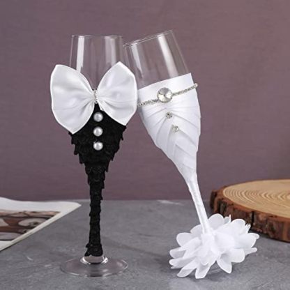 Sparkle and Bash Set of 2 Wedding Champagne Glasses for Bride and Groom Toast, Wedding Decorations, Engagement, Bridal Shower Gifts