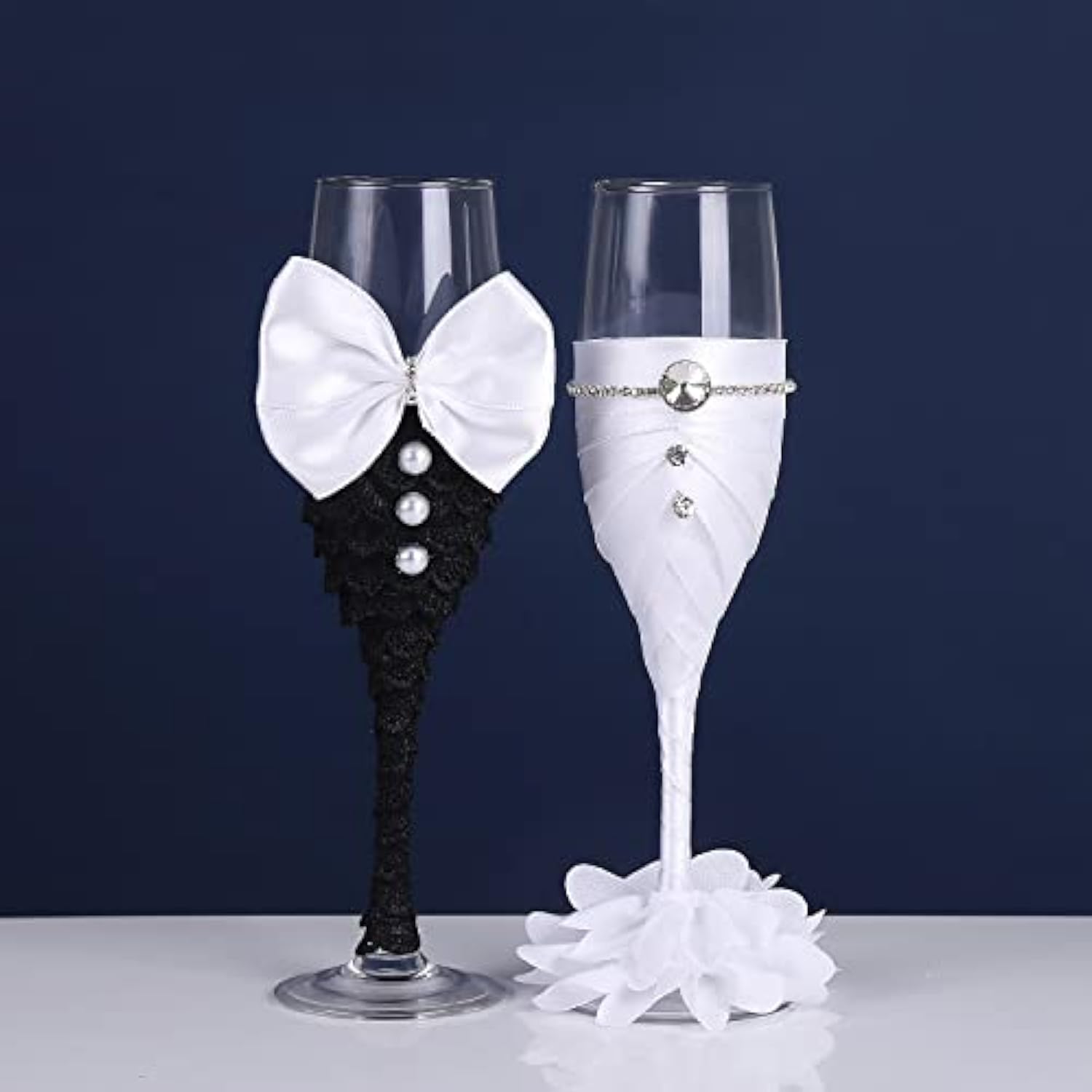 Sparkle and Bash Set of 2 Wedding Champagne Glasses for Bride and Groom Toast, Wedding Decorations, Engagement, Bridal Shower Gifts