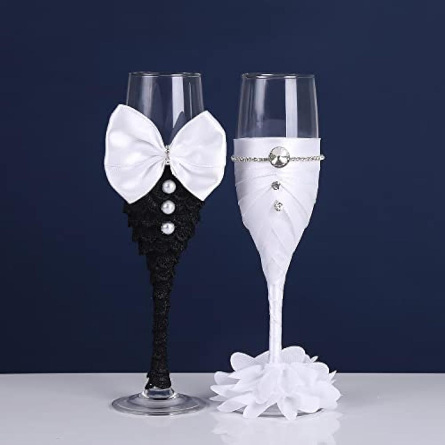 Sparkle and Bash Set of 2 Wedding Champagne Glasses for Bride and Groom Toast, Wedding Decorations, Engagement, Bridal Shower Gifts