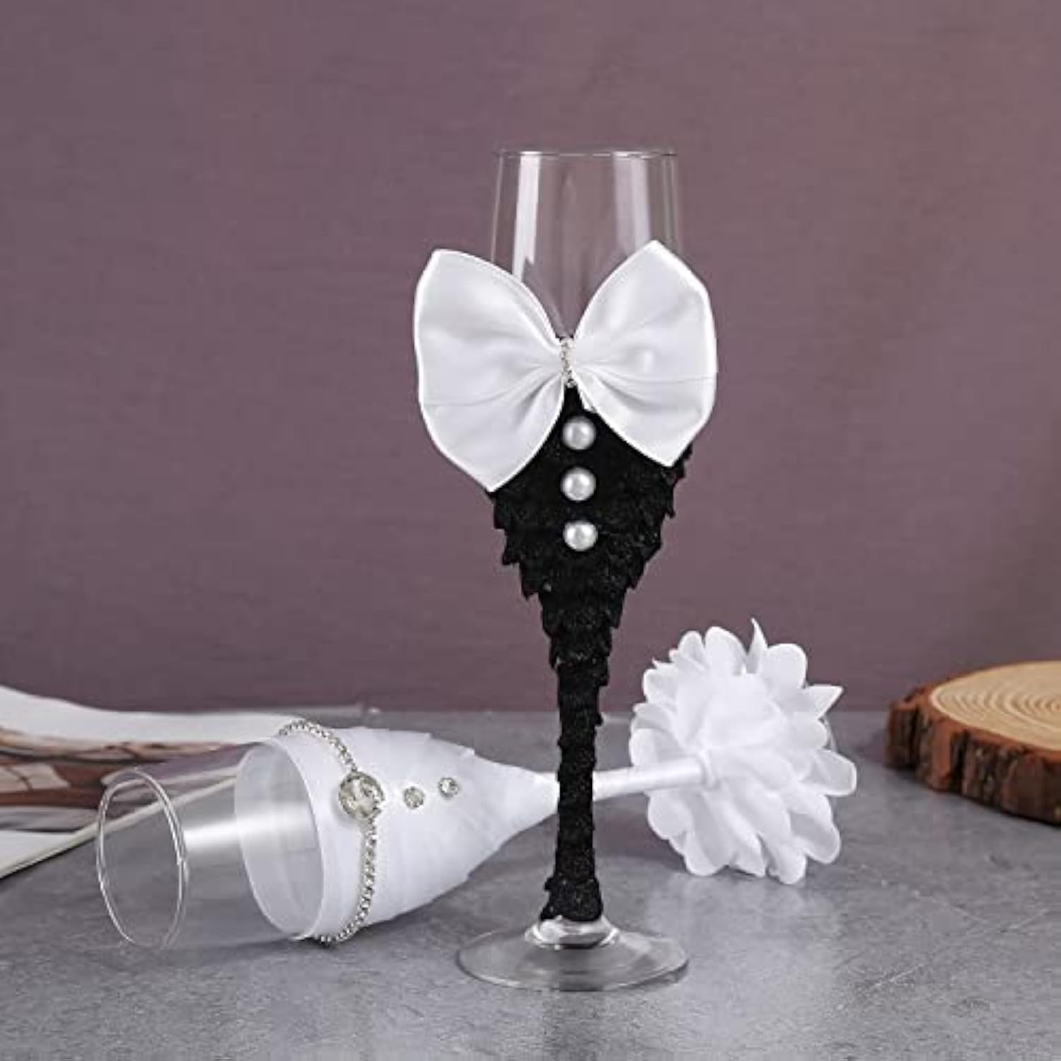 Sparkle and Bash Set of 2 Wedding Champagne Glasses for Bride and Groom Toast, Wedding Decorations, Engagement, Bridal Shower Gifts