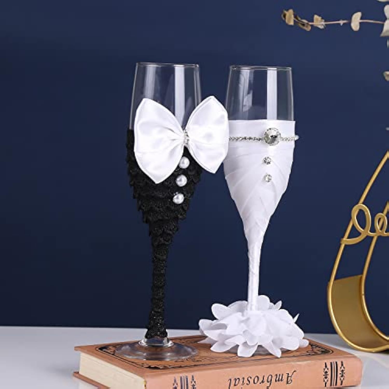 Sparkle and Bash Set of 2 Wedding Champagne Glasses for Bride and Groom Toast, Wedding Decorations, Engagement, Bridal Shower Gifts