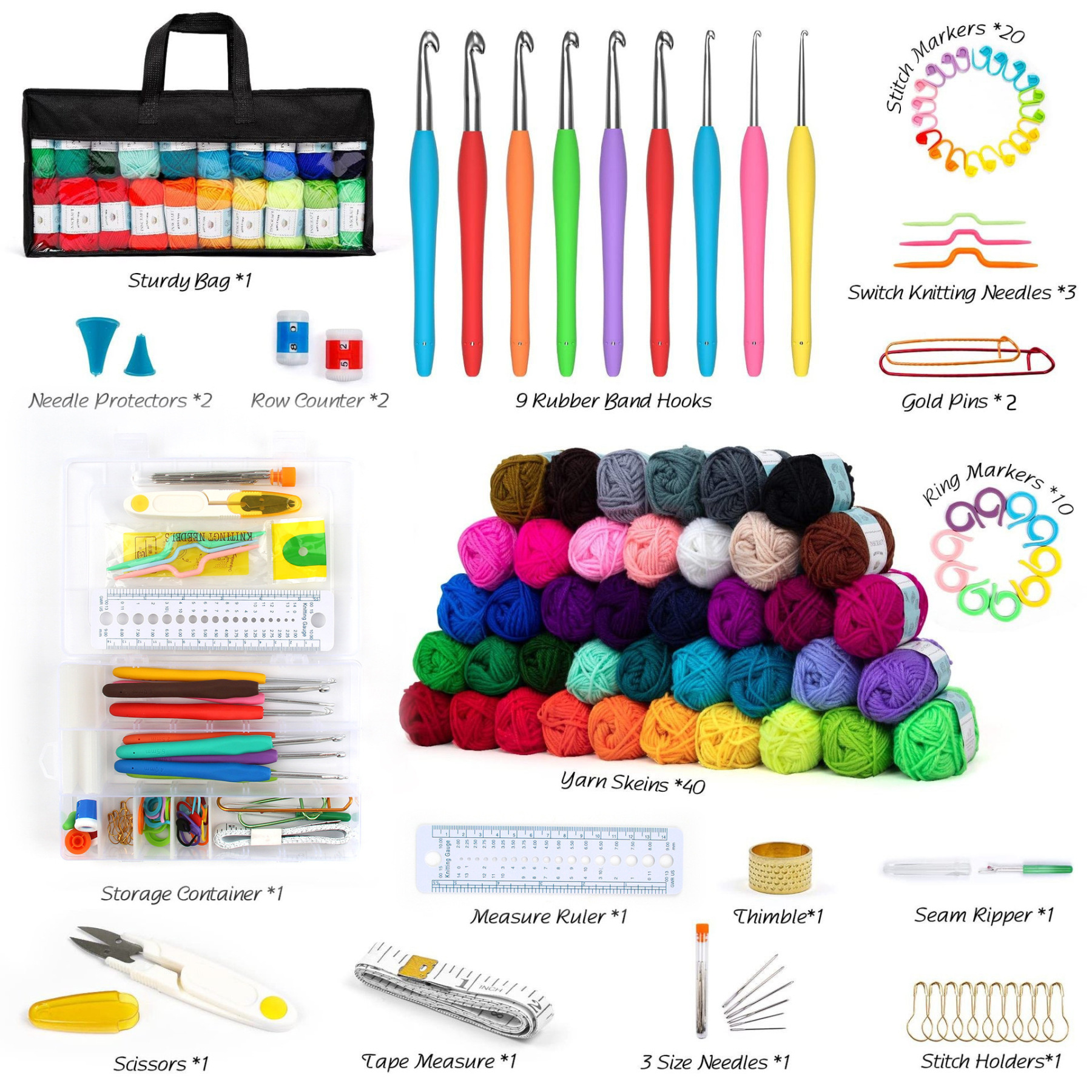 Wolly Wonders 113 Piece Crochet with Yarn Set–1600 Yards Assorted Yarn 24 PCS Crochet Accessories Set Including Hooks, Knitting Needles & More Ideal Beginner, Adults Kit