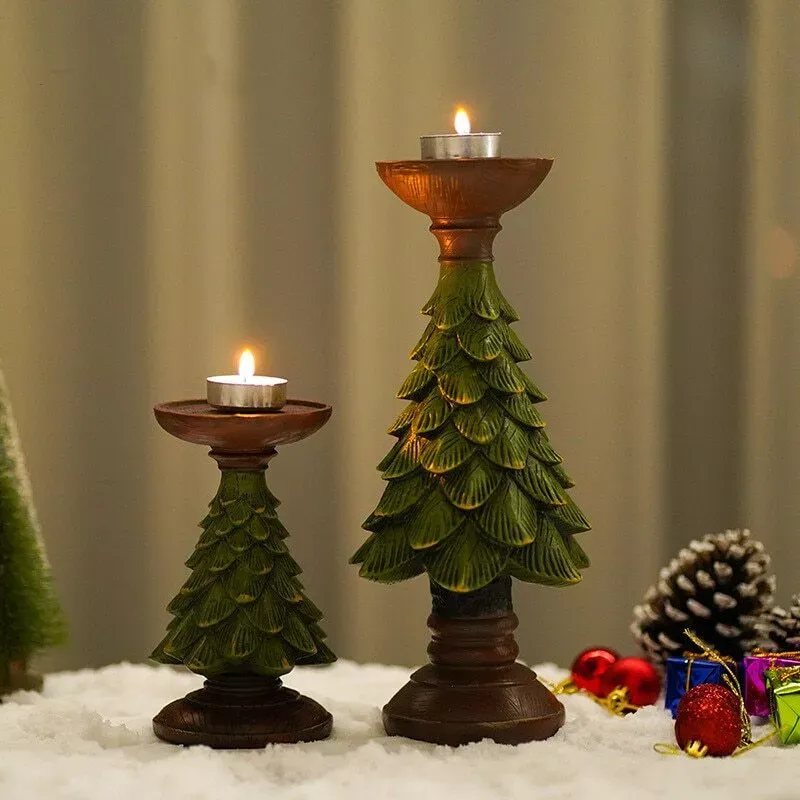 Home Figurines Christmas Tree Candle Stand Holder Decor
