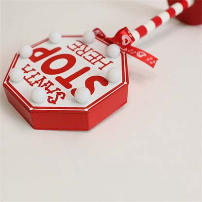 Christmas Santa Stop Here Sign LED Light Up North Pole Sign Tabletop Decorations for Home