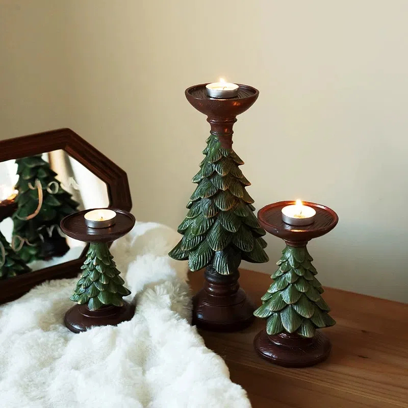 Home Figurines Christmas Tree Candle Stand Holder Decor