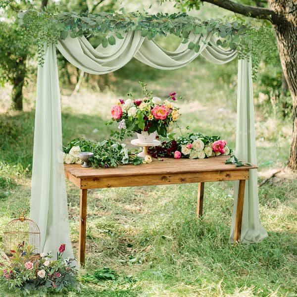 Wedding Arch Draping Fabric, 2 Panels 28" x 19Ft Emerald Green Wedding Arch Drapes Sheer Backdrop Curtain for Wedding Ceremony Party Ceiling Decor