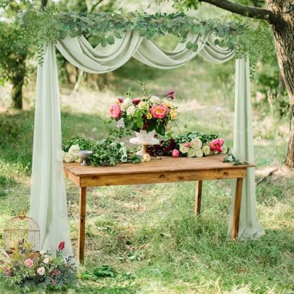 Wedding Arch Draping Fabric, 2 Panels 28" x 19Ft Emerald Green Wedding Arch Drapes Sheer Backdrop Curtain for Wedding Ceremony Party Ceiling Decor