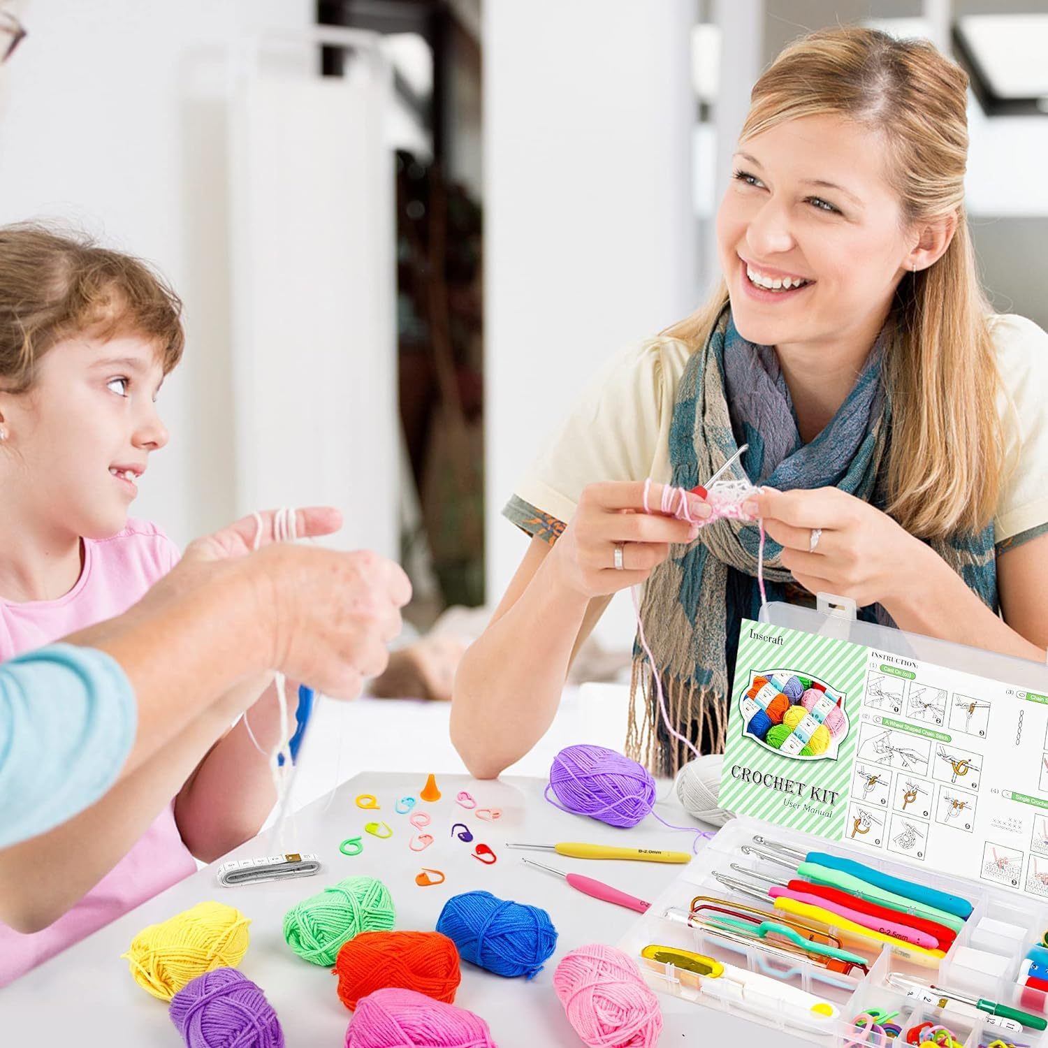 Wolly Wonders 113 Piece Crochet with Yarn Set–1600 Yards Assorted Yarn 24 PCS Crochet Accessories Set Including Hooks, Knitting Needles & More Ideal Beginner, Adults Kit