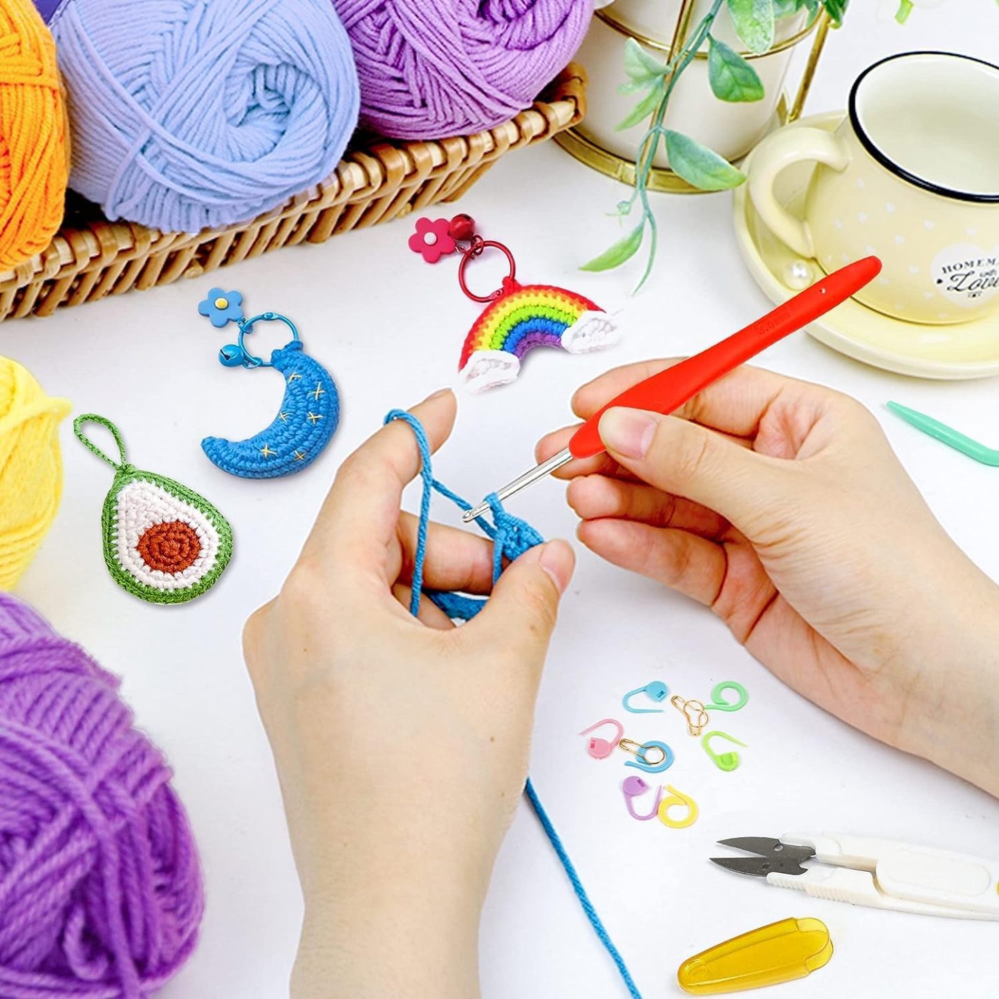 Wolly Wonders 113 Piece Crochet with Yarn Set–1600 Yards Assorted Yarn 24 PCS Crochet Accessories Set Including Hooks, Knitting Needles & More Ideal Beginner, Adults Kit