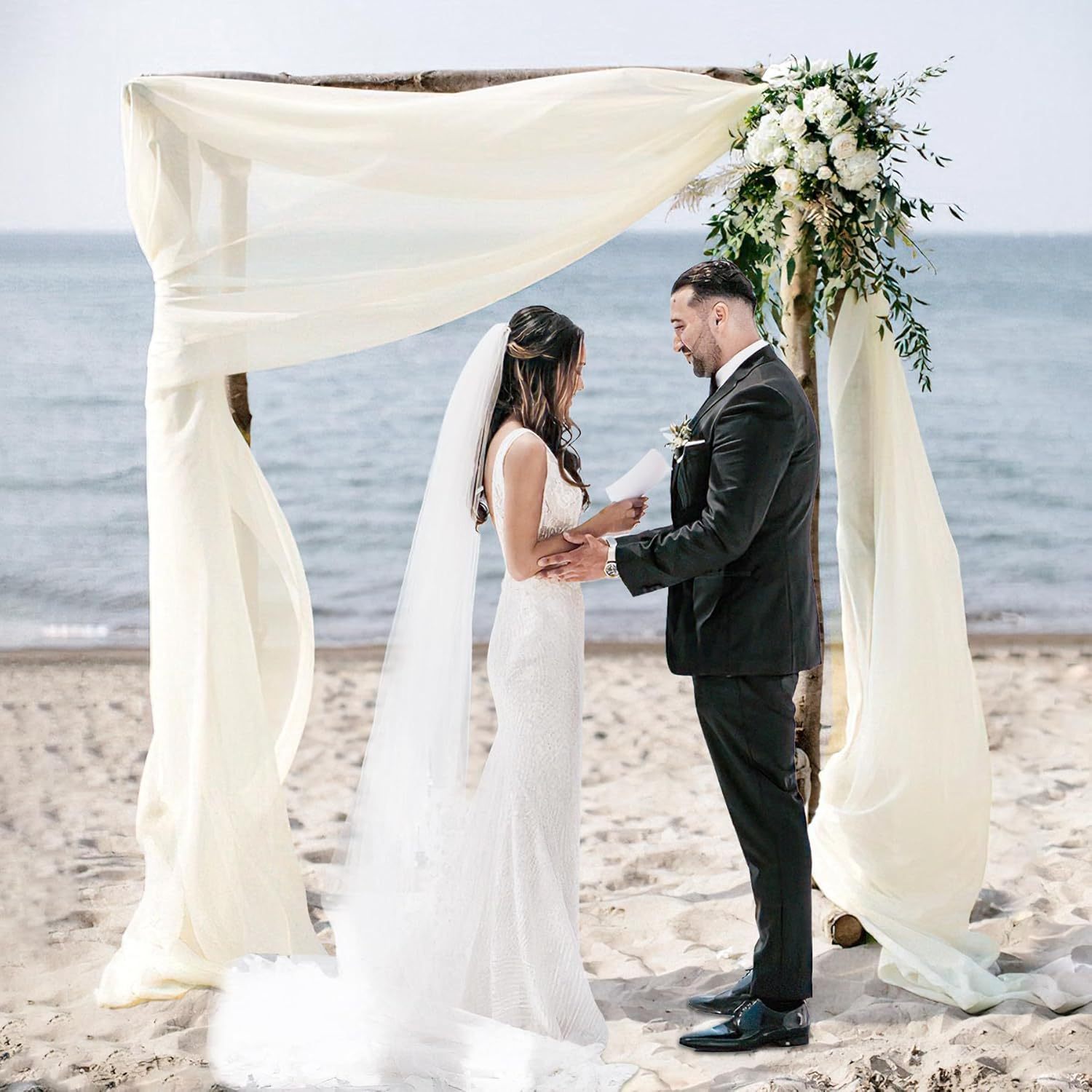 Wedding Arch Draping Fabric, 2 Panels 28" x 19Ft Emerald Green Wedding Arch Drapes Sheer Backdrop Curtain for Wedding Ceremony Party Ceiling Decor