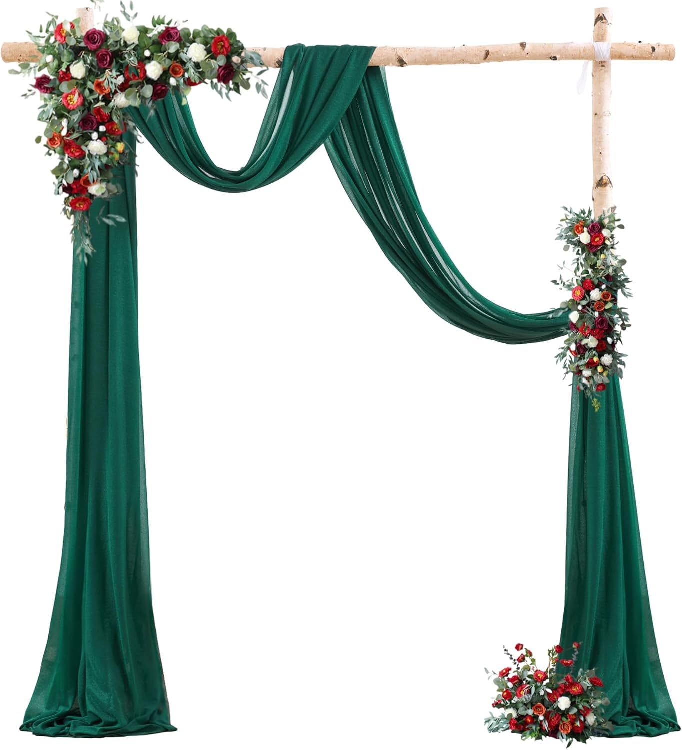 Wedding Arch Draping Fabric, 2 Panels 28" x 19Ft Emerald Green Wedding Arch Drapes Sheer Backdrop Curtain for Wedding Ceremony Party Ceiling Decor