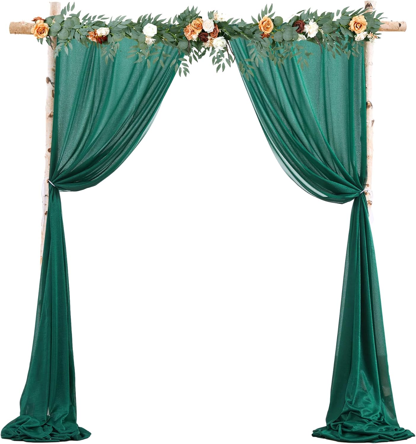 Wedding Arch Draping Fabric, 2 Panels 28" x 19Ft Emerald Green Wedding Arch Drapes Sheer Backdrop Curtain for Wedding Ceremony Party Ceiling Decor
