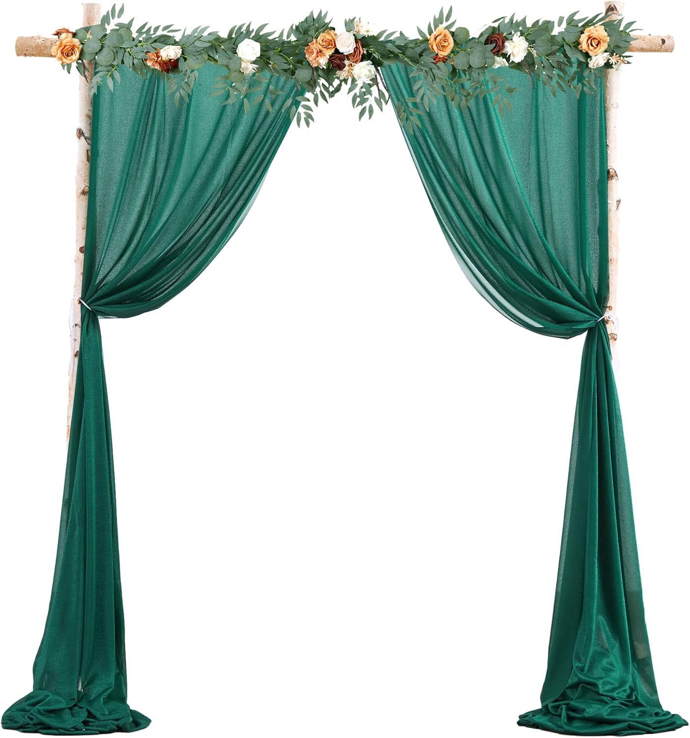 Wedding Arch Draping Fabric, 2 Panels 28" x 19Ft Emerald Green Wedding Arch Drapes Sheer Backdrop Curtain for Wedding Ceremony Party Ceiling Decor