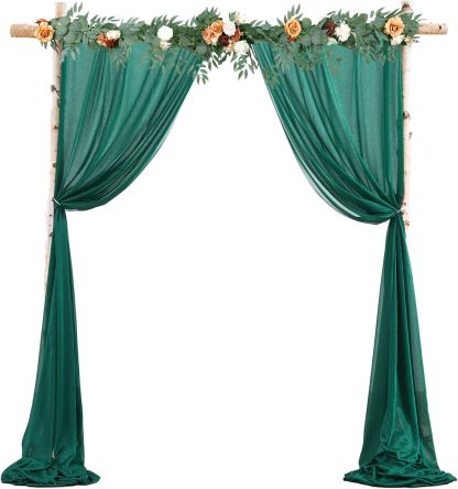 Wedding Arch Draping Fabric, 2 Panels 28" x 19Ft Emerald Green Wedding Arch Drapes Sheer Backdrop Curtain for Wedding Ceremony Party Ceiling Decor