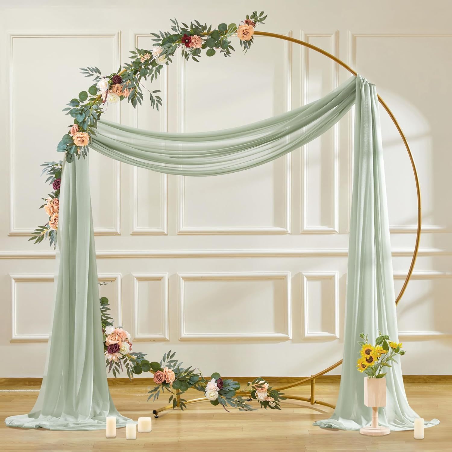 Wedding Arch Draping Fabric, 2 Panels 28" x 19Ft Emerald Green Wedding Arch Drapes Sheer Backdrop Curtain for Wedding Ceremony Party Ceiling Decor