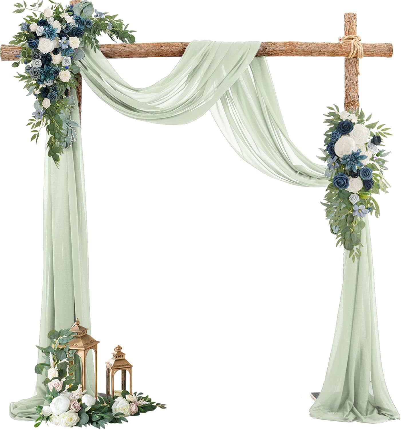 Wedding Arch Draping Fabric, 2 Panels 28" x 19Ft Emerald Green Wedding Arch Drapes Sheer Backdrop Curtain for Wedding Ceremony Party Ceiling Decor