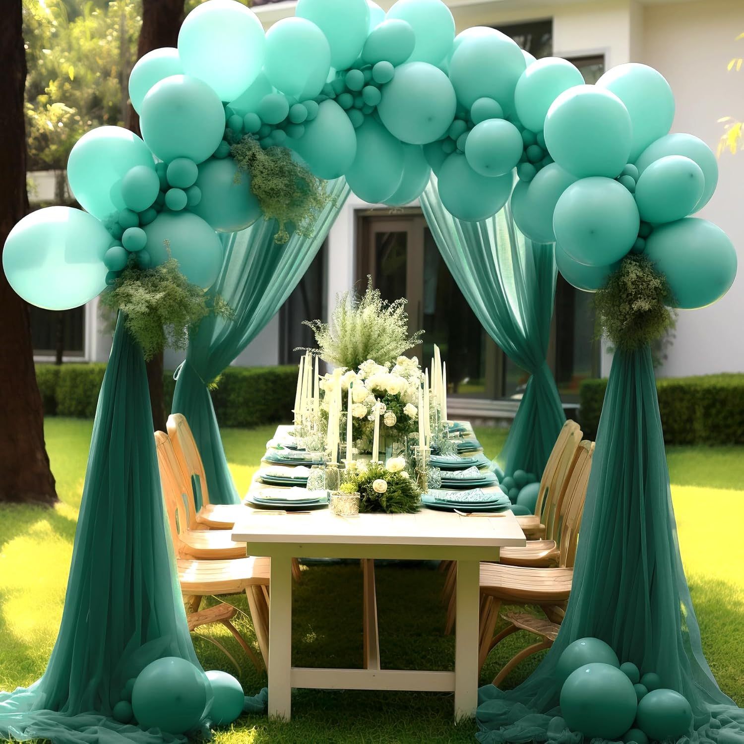 Wedding Arch Draping Fabric, 2 Panels 28" x 19Ft Emerald Green Wedding Arch Drapes Sheer Backdrop Curtain for Wedding Ceremony Party Ceiling Decor