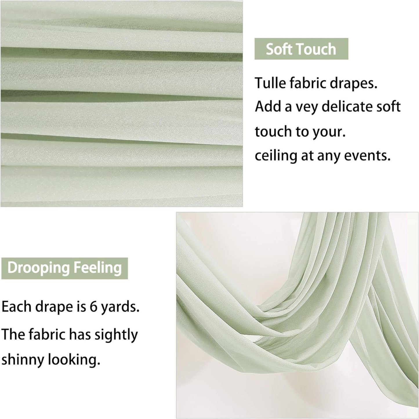 Wedding Arch Draping Fabric, 2 Panels 28" x 19Ft Emerald Green Wedding Arch Drapes Sheer Backdrop Curtain for Wedding Ceremony Party Ceiling Decor