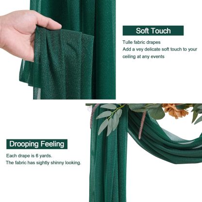 Wedding Arch Draping Fabric, 2 Panels 28" x 19Ft Emerald Green Wedding Arch Drapes Sheer Backdrop Curtain for Wedding Ceremony Party Ceiling Decor