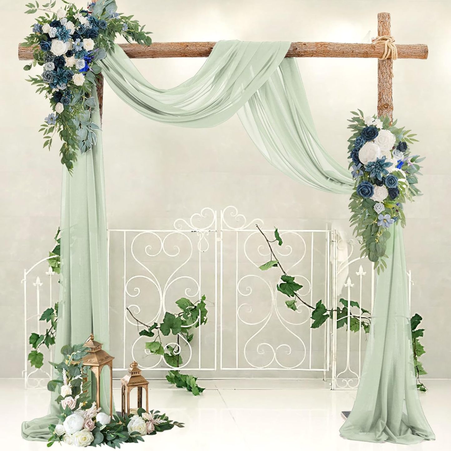 Wedding Arch Draping Fabric, 2 Panels 28" x 19Ft Emerald Green Wedding Arch Drapes Sheer Backdrop Curtain for Wedding Ceremony Party Ceiling Decor