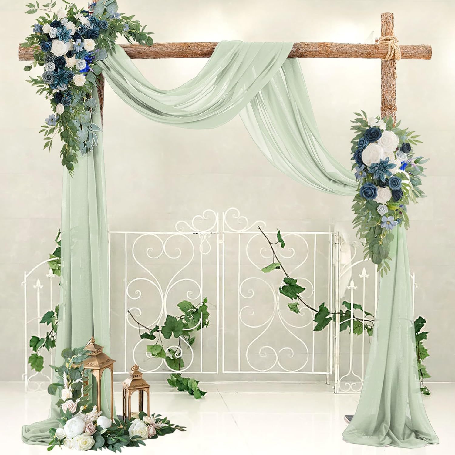 Wedding Arch Draping Fabric, 2 Panels 28" x 19Ft Emerald Green Wedding Arch Drapes Sheer Backdrop Curtain for Wedding Ceremony Party Ceiling Decor