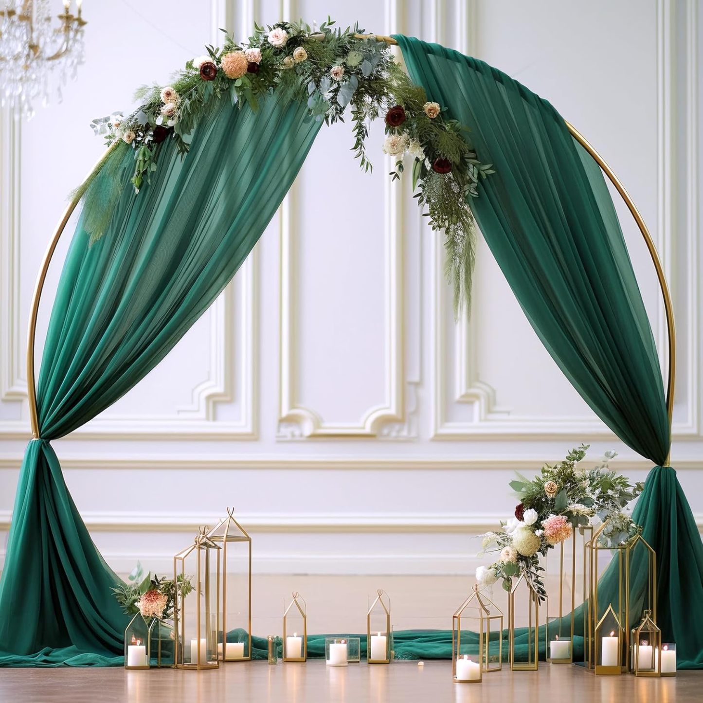 Wedding Arch Draping Fabric, 2 Panels 28" x 19Ft Emerald Green Wedding Arch Drapes Sheer Backdrop Curtain for Wedding Ceremony Party Ceiling Decor