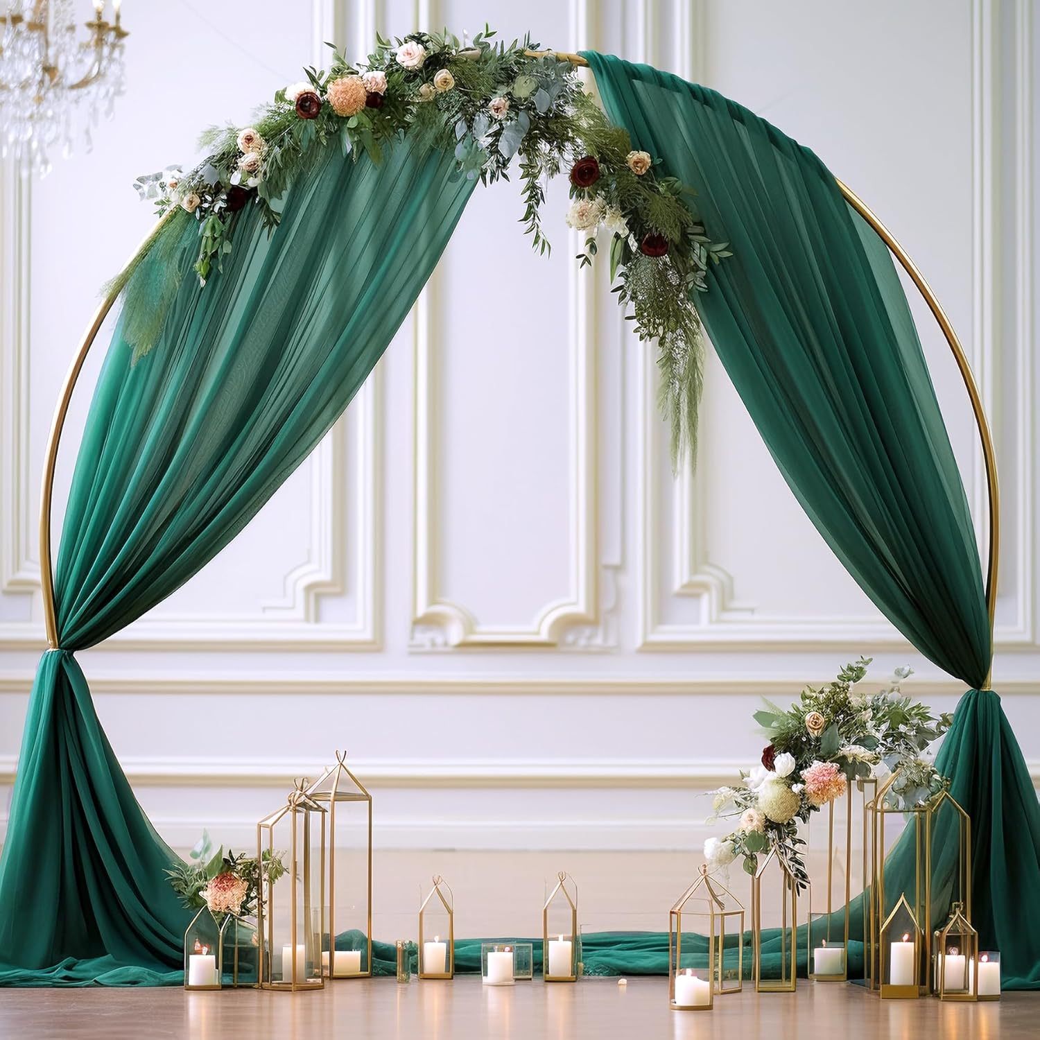 Wedding Arch Draping Fabric, 2 Panels 28" x 19Ft Emerald Green Wedding Arch Drapes Sheer Backdrop Curtain for Wedding Ceremony Party Ceiling Decor