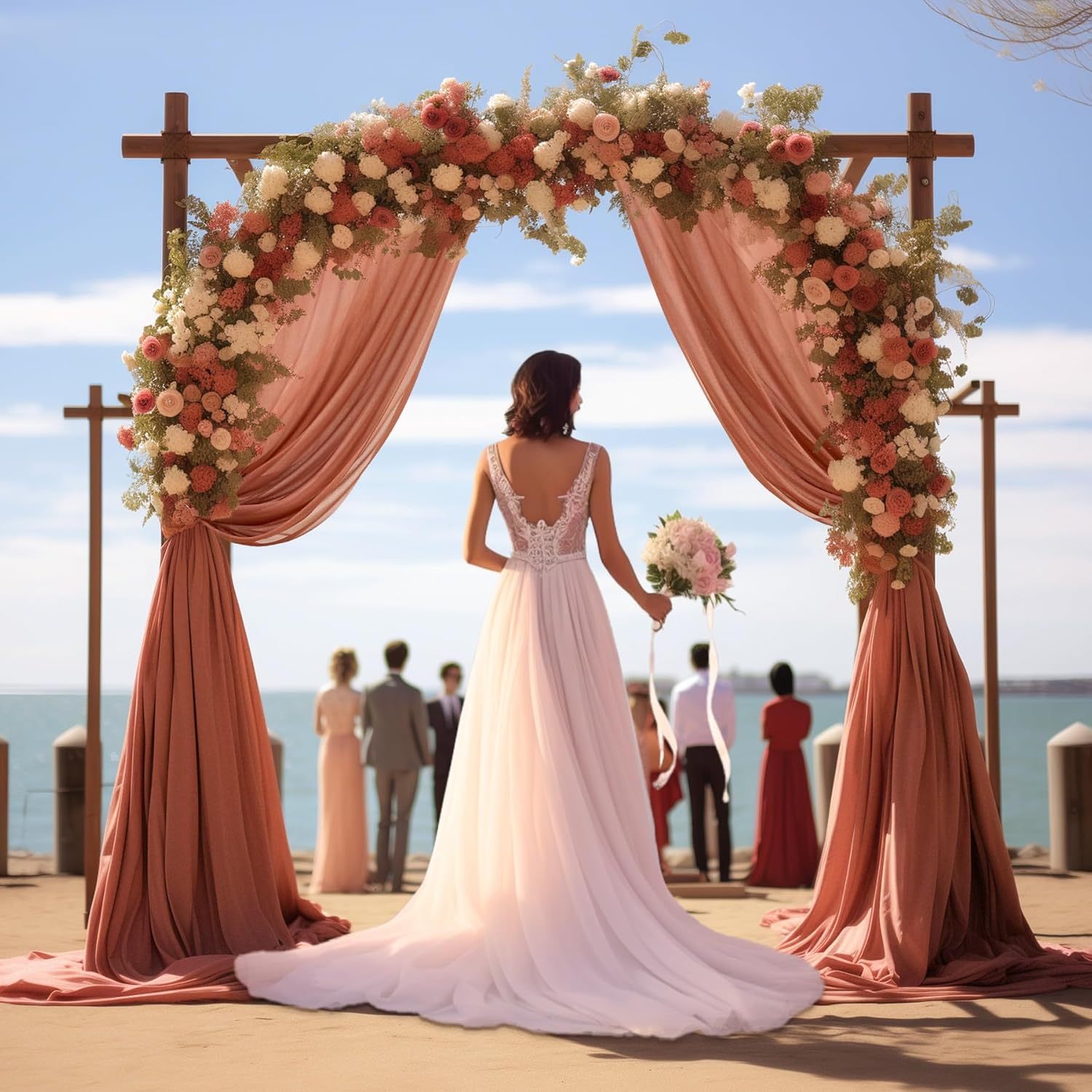 Wedding Arch Draping Fabric, 2 Panels 28" x 19Ft Emerald Green Wedding Arch Drapes Sheer Backdrop Curtain for Wedding Ceremony Party Ceiling Decor