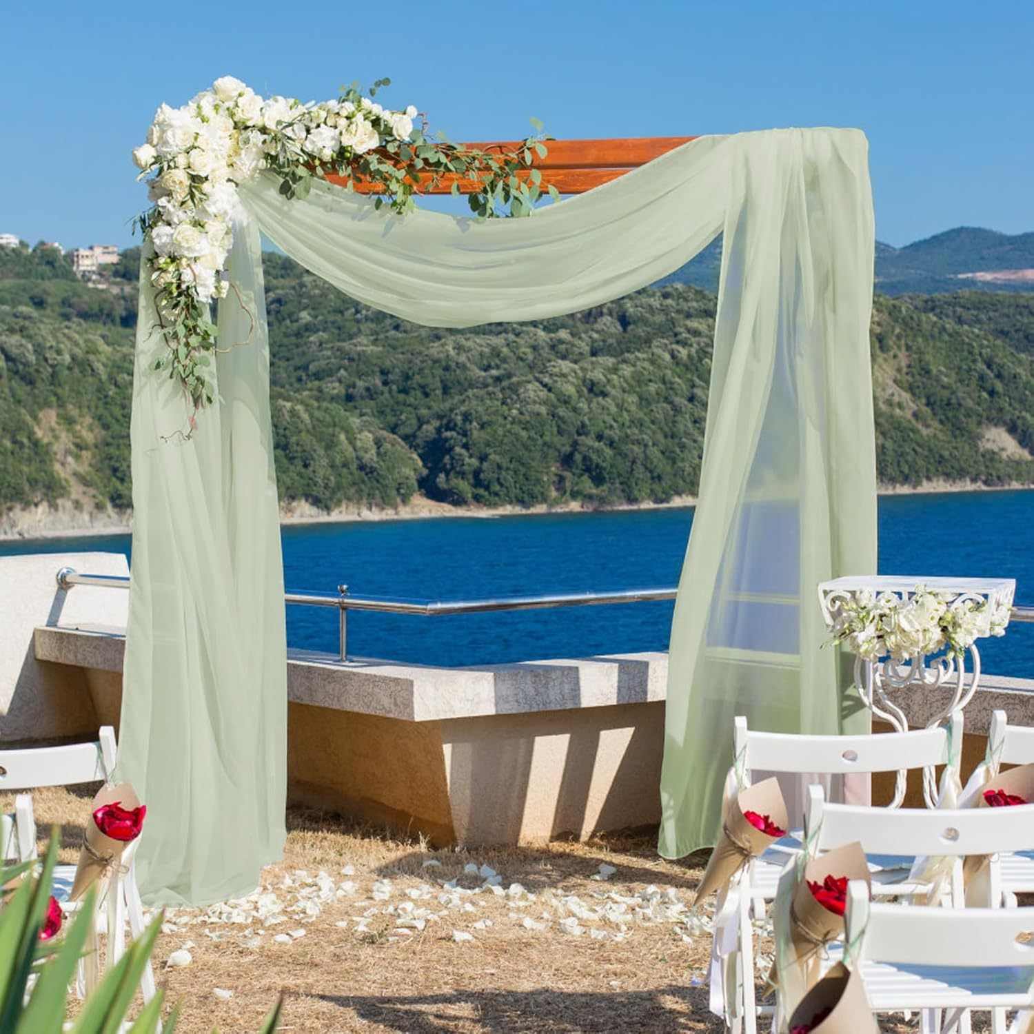 Wedding Arch Draping Fabric, 2 Panels 28" x 19Ft Emerald Green Wedding Arch Drapes Sheer Backdrop Curtain for Wedding Ceremony Party Ceiling Decor