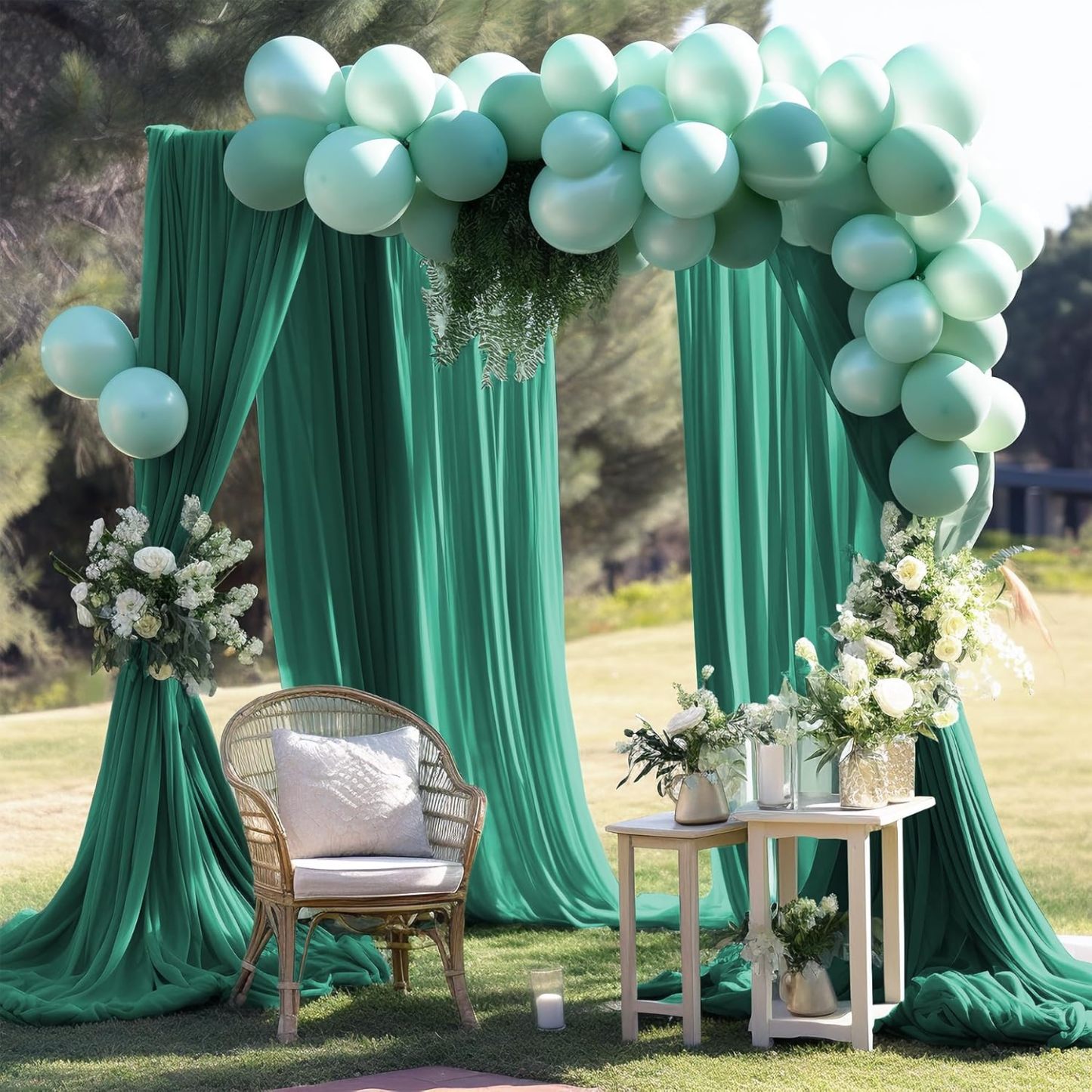 Wedding Arch Draping Fabric, 2 Panels 28" x 19Ft Emerald Green Wedding Arch Drapes Sheer Backdrop Curtain for Wedding Ceremony Party Ceiling Decor