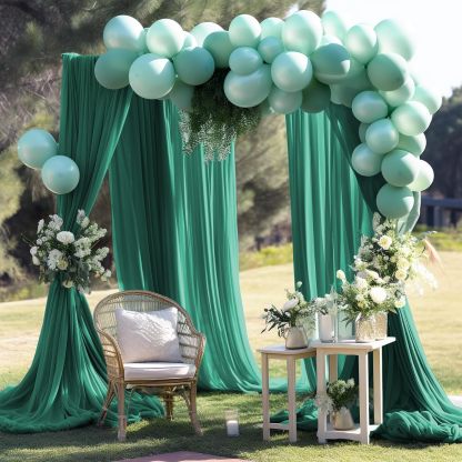 Wedding Arch Draping Fabric, 2 Panels 28" x 19Ft Emerald Green Wedding Arch Drapes Sheer Backdrop Curtain for Wedding Ceremony Party Ceiling Decor