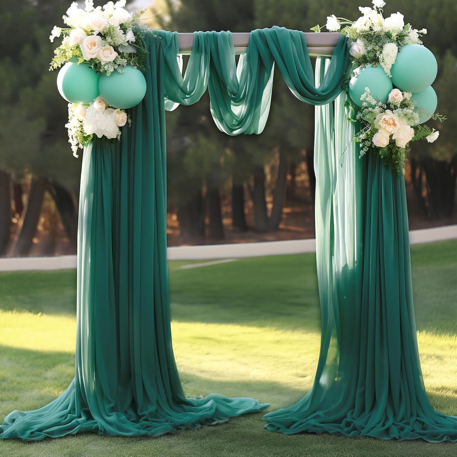 Wedding Arch Draping Fabric, 2 Panels 28" x 19Ft Emerald Green Wedding Arch Drapes Sheer Backdrop Curtain for Wedding Ceremony Party Ceiling Decor