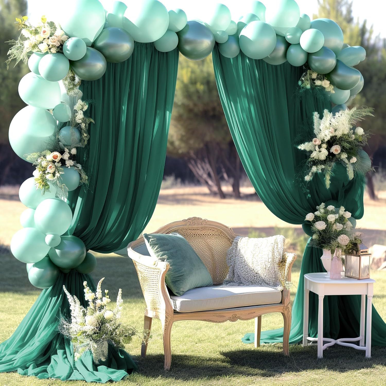 Wedding Arch Draping Fabric, 2 Panels 28" x 19Ft Emerald Green Wedding Arch Drapes Sheer Backdrop Curtain for Wedding Ceremony Party Ceiling Decor