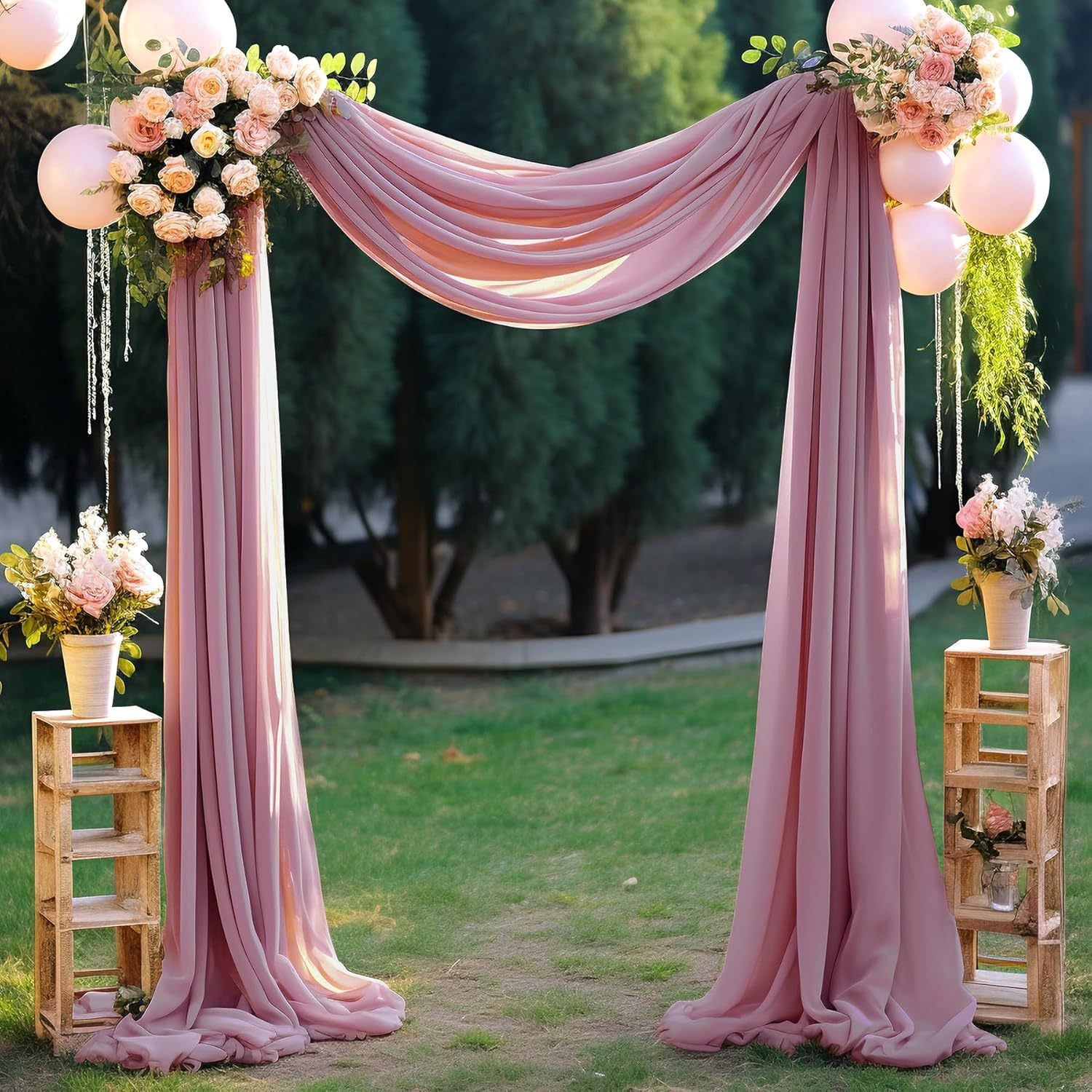 Wedding Arch Draping Fabric, 2 Panels 28" x 19Ft Emerald Green Wedding Arch Drapes Sheer Backdrop Curtain for Wedding Ceremony Party Ceiling Decor