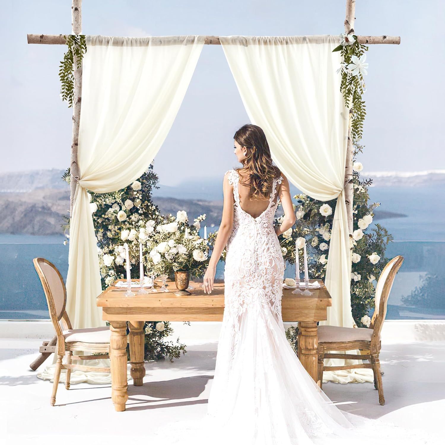 Wedding Arch Draping Fabric, 2 Panels 28" x 19Ft Emerald Green Wedding Arch Drapes Sheer Backdrop Curtain for Wedding Ceremony Party Ceiling Decor