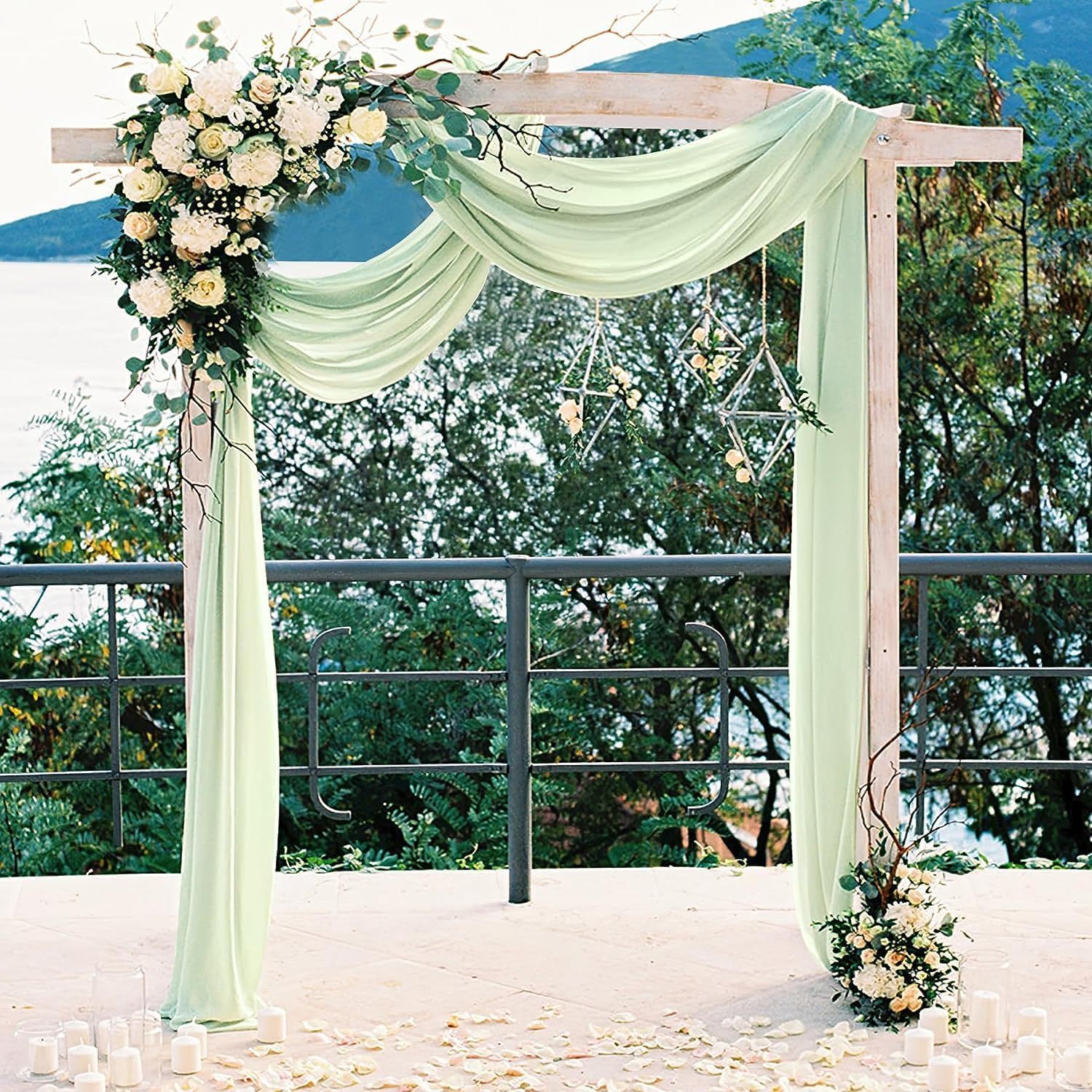 Wedding Arch Draping Fabric, 2 Panels 28" x 19Ft Emerald Green Wedding Arch Drapes Sheer Backdrop Curtain for Wedding Ceremony Party Ceiling Decor