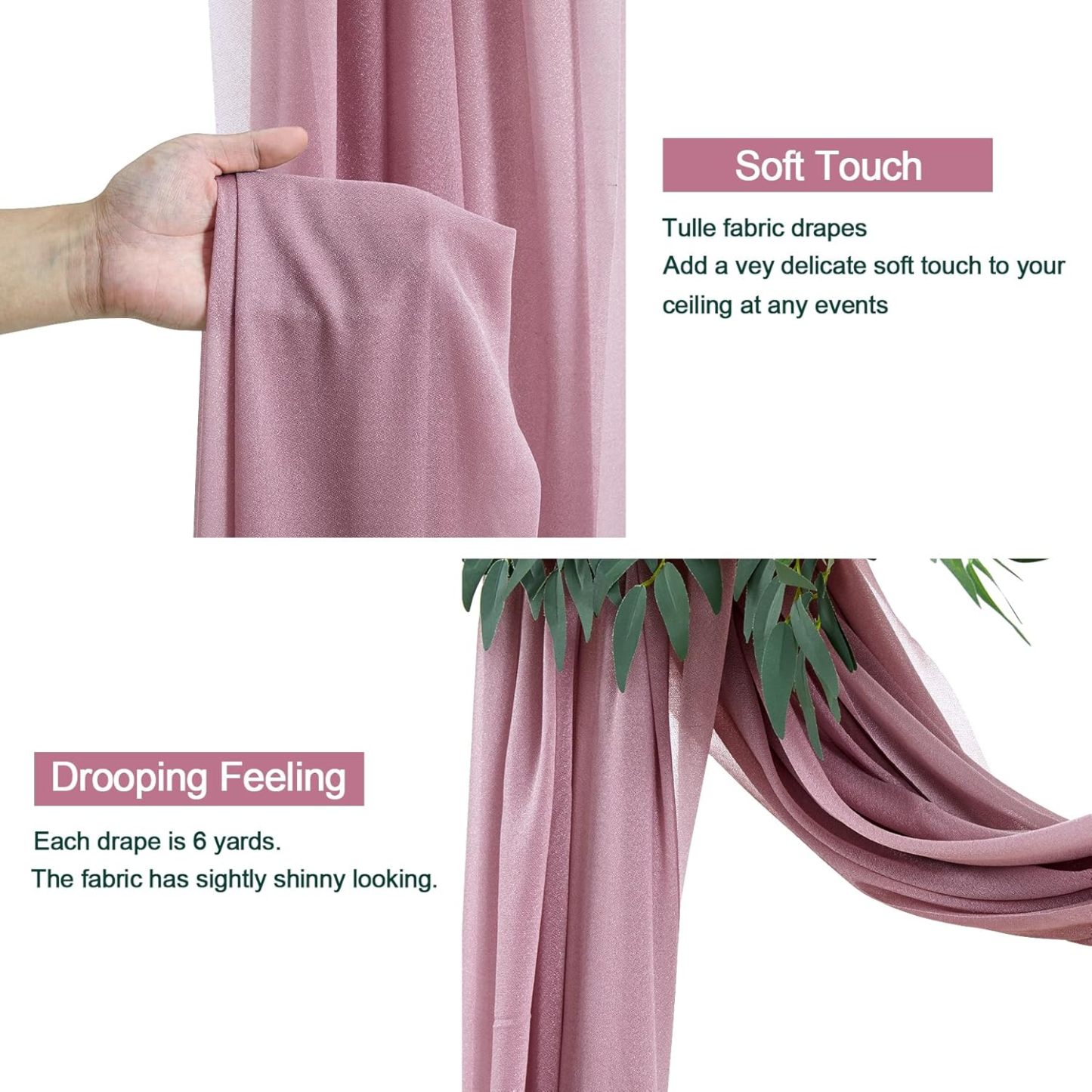 Wedding Arch Draping Fabric, 2 Panels 28" x 19Ft Emerald Green Wedding Arch Drapes Sheer Backdrop Curtain for Wedding Ceremony Party Ceiling Decor